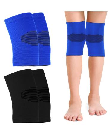 2 Pairs Kids Knee Sleeve Kids Knee Brace Children Knee Support Kids Knee Compression Sleeve Child Knee Pads for Basketball  Volleyball  Sports  Gymnastics  Black and Blue (Small)