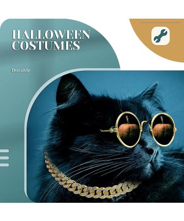Gold Cat Dog Chain Collar & Sunglasses Set | Rhinestone Cuban Collar Chain | Retro Round Glasses for Pets | Cosplay Party Costume Props (12 Inch) - Buy Online on GoSupps.com
