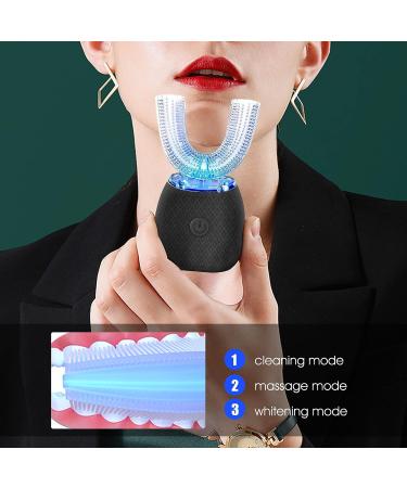 EGGIS Automatic U-Shaped Ultrasonic 360 Toothbrush with Whitening Blue Light - IPX7 Waterproof, Wireless Charging - Black - Buy Online on GoSupps.com