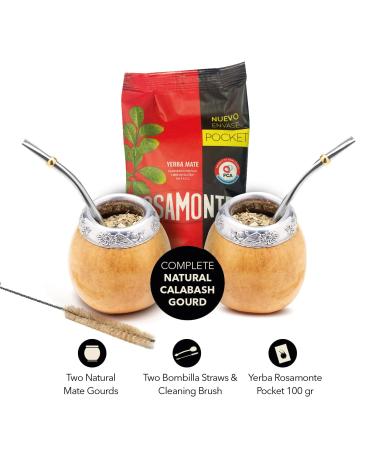 Balibetov Yerba Mate Set - 2 Argentine Gourd Cups 100g Loose Yerba Mate 2 Bombillas & Cleaning Brush | International Shipping Available - Buy Online on GoSupps.com