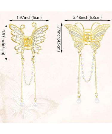Gold Butterfly Pearl Hair Claw Clips Set - Rhinestone Tassel Metal Hair Clamps for Women and Girls - Buy Online on GoSupps.com