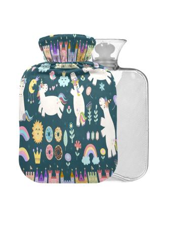Unicorn and Fairy Tale BAP Free Hot Water Bottle with Cover 2L Hot Water Bag for Pain Relief Hot and Cold Compress