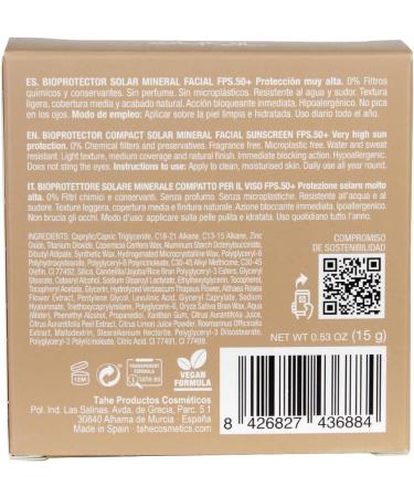  Tahe Tahe Bioprotective Compact Mineral Face Sunscreen with SPF 50+ protection color mimicry 0% chemical filters 15 ml - Buy Online on GoSupps.com
