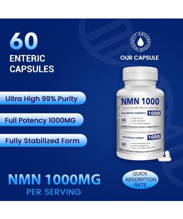 NMN 1000mg Per Serving Maximum Strength - 99% Pure NMN (Nicotinamide Mononucleotide) for NAD Cell Immune Energy Anti-Aging & Longevity Stabilized NMN Supplements 1000mg - 120 Veggie Capsules - Buy Online on GoSupps.com