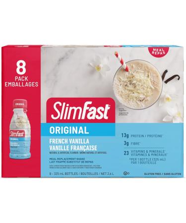 Slim Fast Original Meal Replacement or Weight Loss Ready to Drink Shakes with 13g of Protein 3g of Fibre Plus 23 Vitamins and Minerals Gluten Free French Vanilla 8 Bottles x 325ml - Buy Online on GoSupps.com