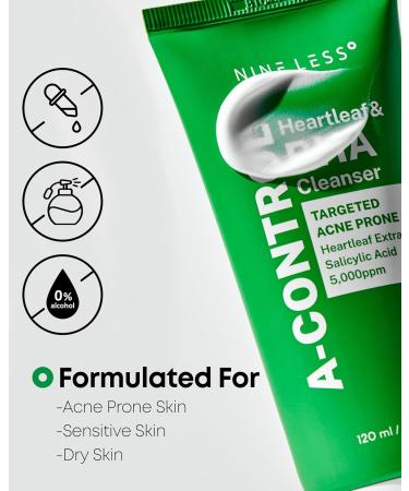 NINELESS A-Control Heartleaf & BHA Cleanser Korean Exfoliating Face Wash with Salicylic Acid for Clear Skin Blackhead Remover Deep Pore Cleansing 4.05oz. - Buy Online on GoSupps.com