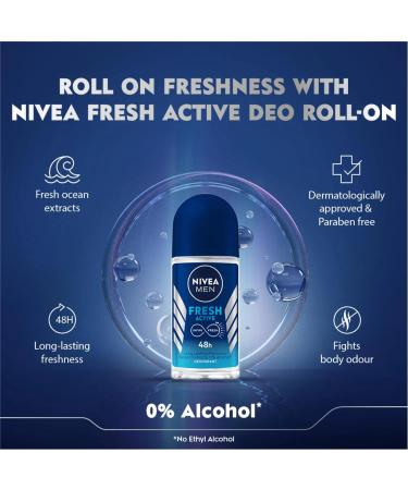 NIVEA FRESH ACTIVE ROLL-ON FREE ALCOHOL ANTIPERSPIRANT DEODORANT 48 HOURS PROTECTION 1.7 OZ (Pack of 6) 3 1.69 Fl Oz (Pack of 6) Fresh - Buy Online on GoSupps.com