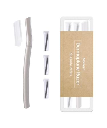 MoHern Dermaplane Razor for Face Professional Facial Razors for Women Face with 30 Blade Refills Eyebrow Razor for Women and Men Siver Silver