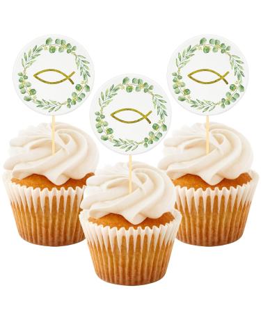 Cake topper baptism 25 pieces fish cupcake decoration tortendendeco baptism confirmation communion confirmation birthday wedding muffin decoration baptism young girls green