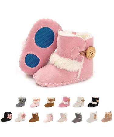 EDOTON Baby Warm Booties with Button Design Soft Bottom Non-slip Sole Toddler Snow Boots Winter Warm Shoes 0-6 Months A Pink