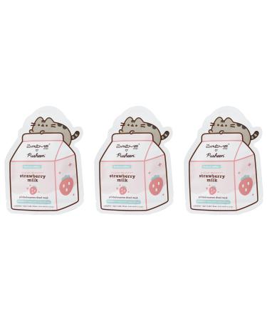 The Cr me Shop X PUSHEEN KLEAN BEAUTY Strawberry Milk Printed Essence Sheet Mask | Vitamin C & Vegan Collagen | Brightening & Youthful Skin | Vegan Cruelty-Free (Set of 3)