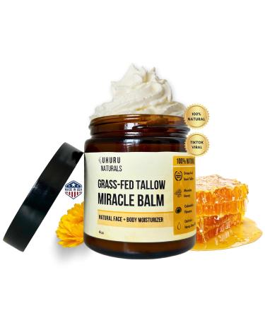 100% Grass Fed Beef Tallow for Skin Care - Infused with Calendula and Manuka Honey Balm With - Face + Body Moisturizer Natural Cream by Uhuru Naturals 4 OZ - Buy Online on GoSupps.com