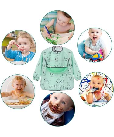 DiscoBall Long Sleeve Baby Bibs | Waterproof Feeding Apron with Silicone Pocket | Unisex Dribble Bib for Infant/Toddler 6M-3Yrs - Green - Buy Online on GoSupps.com
