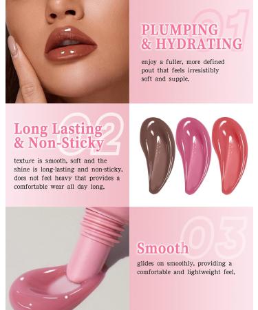 Plumping Lip Tint 2Pcs Hydrating Lip Gloss Glaze Water Gloss Lip Tint Tinted Lip Butter Balm Smooth Glow Lip Oil Nourishing & Non-sticky Lip Gloss Long Lasting & Moisturizing Lip Stain -01+02 01 Ribbon + 02 Toast - Buy Online on GoSupps.com