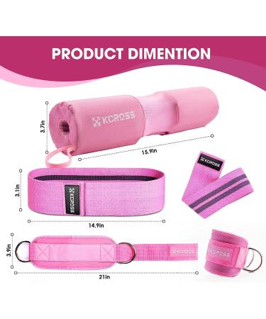 Kcross Barbell Squat Pad Set for Women - Includes 7Pcs Pad, Ankle Straps, Resistance Bands, Carry Bag - Pink Gym Equipment Accessories - Buy Online on GoSupps.com