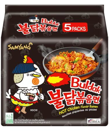 Samyang Buldak Hot Chicken Ramen Spicy Fire Noodle Ultimate Challenge - 5 Packs Original Noodles & 1 Bottle Fire Sauce - Buy Online on GoSupps.com