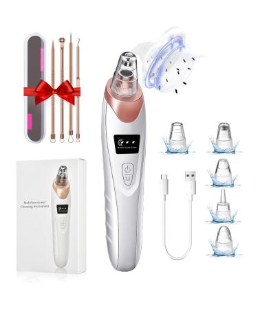 ROUDJER Blackhead Remover Pore Vacuum Upgraded LED Screen Pore Cleaner Kit USB Rechargeable Black Head Remover Tool with 5 Probes & 3 Adjustable Modes Suction for All Skin (White)
