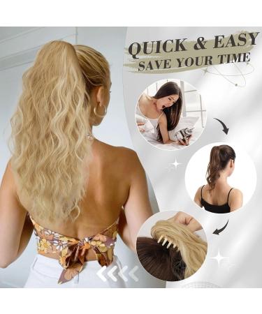 BARSDAR Blonde Ponytail Extension - 18 Inch Long Curly Wavy Claw Clip Hairpiece for Women - Synthetic Multi-layered Ponytail Extension in Buttery Blonde Ombre Beige - Ideal for Daily, Party, Halloween - Buy Online on GoSupps.com