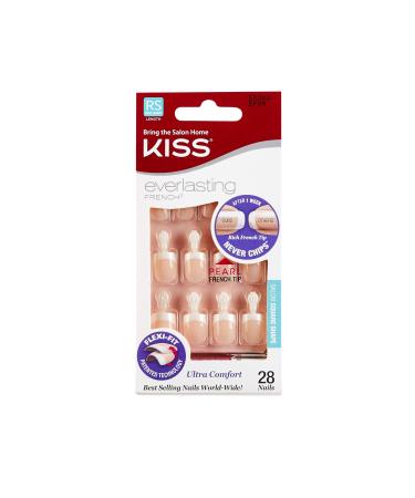 Kiss Everlasting French Tip 28 Full Nails Kit Real Short String of Pearls EF09 (3-Pack)