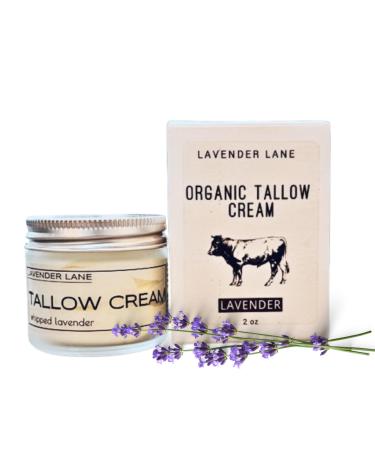 LAVENDER LANE Organic Whipped Tallow Cream - Herb Infused Olive Oil 100% Grass Fed Beef Tallow Face and Body Moisturize (Lavender)