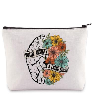 BWWKKKTOP make-up bag for mental health mental health gifts for your fear is a lying bit*h make-up bag zipper fear of fear your anxiety pocket