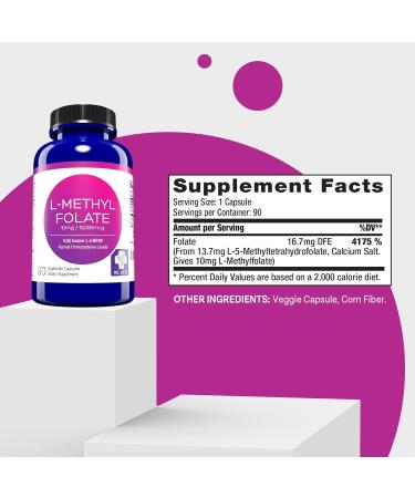 L-Methylfolate 10mg - MTHFR Support & Brain Supplement - 90 Vegan Capsules - Buy Online on GoSupps.com