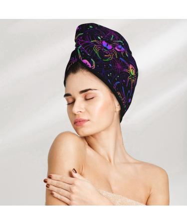 Hair Towel Wrap Quick Drying Turban with Button | Multi-Colored Spiders | International Shipping Available - Buy Online on GoSupps.com