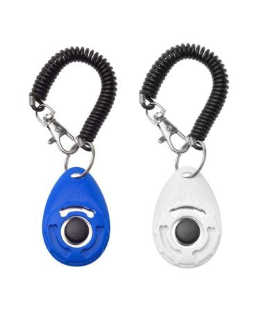 Txibi 2Pack Pet Dog Training Clicker with Wrist Strap - Durable Lightweight Easy to Use Pet Clickers for Cats Puppy Birds Horses (Blue + White)
