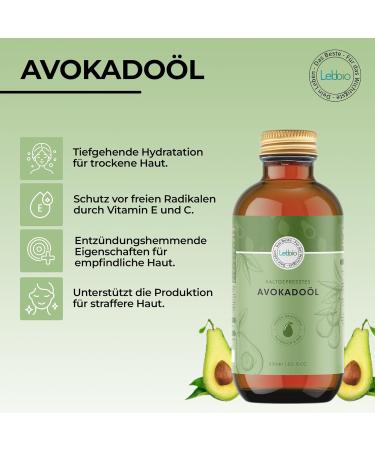 Lebbio Avocado Oil 250ml - 100% Natural & Cold Pressed - Gluten & Sugar Free Ideal for Very Dry Skin Virgin Avocado Oil for Body Face & Hair - Quality - Buy Online on GoSupps.com