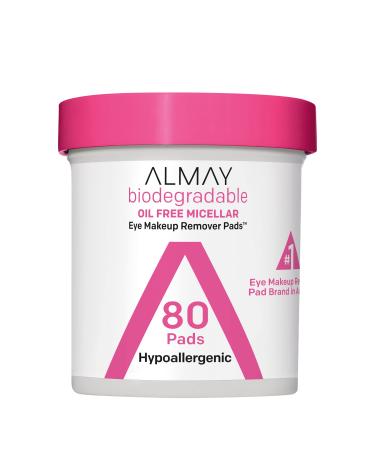 Makeup Remover Pads by Almay, Biodegradable Oil Free Micellar, Hypoallergenic, Cruelty Free, Fragrance Free Cleansing Wipes, 80 Pads (Pack of 1) New Version 80 Count (Pack of 1)