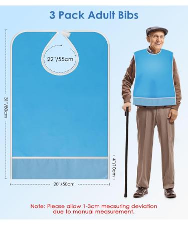 Roylvan Waterproof Adult Bibs - Set of 3 Oil-Resistant & Washable Clothing Protection for Men Women Seniors & Disabled - Blue - Buy Online on GoSupps.com