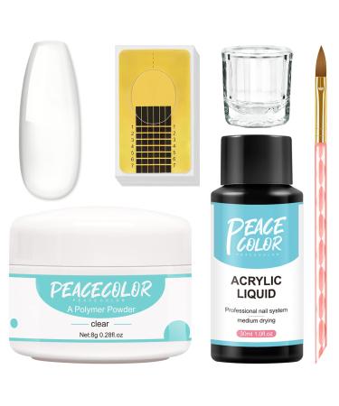 PEACECOLOR Acrylic Nail Kit with 8G Clear Acrylic Powder 30ML Acrylic Liquid Nail Art Pen Brush 20PC Nail Forms Glass Cup for Nail Extension Acrylic Nail Art Starter Kit color 186
