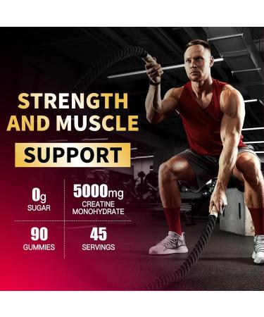 Creatine Monohydrate Gummies 5000mg - Muscle Strength & Energy Boost - 90 Count Strawberry Chewables for Men & Women - Pre-Workout Supplement - Buy Online on GoSupps.com