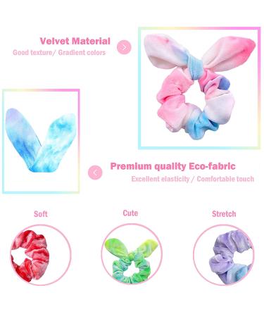 IVARYSS Bow Scrunchies for Little Girls - 12 Pcs Tie Dye Velvet Rabbit Bunny Ear Small Scrunchy | Cute Rainbow Ponytail Holder for Kids | Soft Bowknot Elastic Hair Bands - Buy Online on GoSupps.com