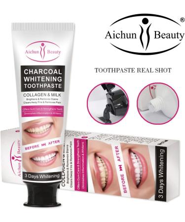 AICHUN BEAUTY Charcoal Toothpaste for Stains & Yellow Teeth - 3 Day Collagen Formula 100ml - Shine Bright - Buy Online on GoSupps.com