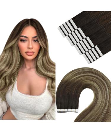 Youngsee real hair Extensions Tape Balayage Tape Extensions real hair brown balayage blond tape in extensions remy seamless tape real hair extensions tape hair extensions smooth 50g 55cm #4/6/25 55 cm 2- #4/6/22
