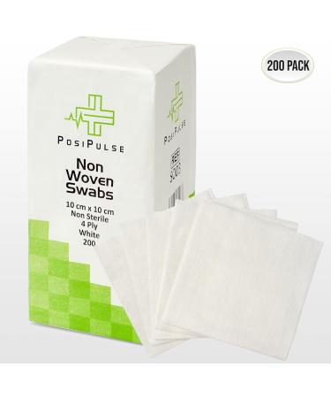 Posi Pulse 10cm x 10cm 200ct Non-Sterile Gauze Swabs - Soft 4-Ply Viscose/Polyester Blend for Wound Care - Latex Free, CE Certified - White - Buy Online on GoSupps.com