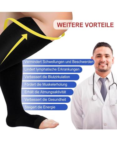 ZfSock Compression Stockings for Thick Calves - Medical Thrombosis Socks for Men & Women - Open Toe Travel Support Socks 20-30mmHg - Oversize 6XL Black - Buy Online on GoSupps.com