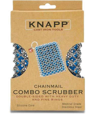 Knapp Made Combo Chainmail Cast Iron Scrubber with Silicone Core - Premium Cleaner for Cookware Skillets Woks - Heavy Duty Rings - Ice Blue - Buy Online on GoSupps.com