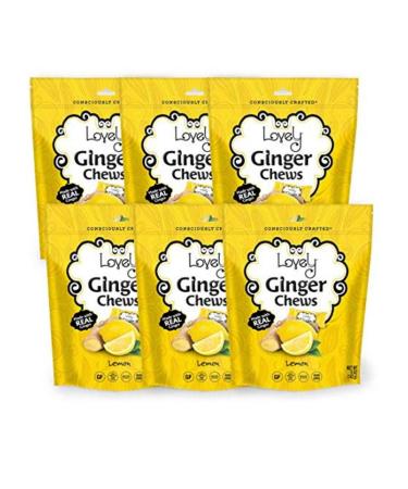 VEGAN Lemon Ginger Chews - (6-Pack) Lovely Candy Co. 5oz Bag - Non-GMO, Gluten Free, Vegan | Made with REAL Indonesian Ginger for a good kick! 5 Ounce (Pack of 6)