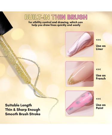 Makartt Liner Gel Nail Polish 2 Colors Glitter Silver Golden Gel Nail Art Paint Soak Off UV Curing Built in Thin Nail Brush DIY Art Design Home & Nail Salon Manicure Drawing Kit 2 Colors Glitter Collection 8 ml-(Pack of Two) - Buy Online on GoSupps.com