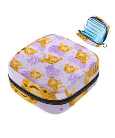 Portable women's binding-up bags menstrual cup bags feminine menstrual insert pocket for teenage girls tampons for the first period beautiful tiger and leaf pattern multicolored 05