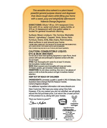 Citra Solv Valencia Orange Concentrated Cleaner & Degreaser - Natural Non-Toxic Biodegradable - 32 Fl Oz - Made in USA - Eco-Friendly International Shipping - Buy Online on GoSupps.com