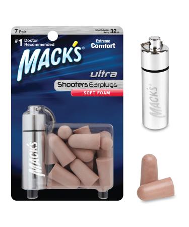 Macks Ultra Soft Foam Shooting Earplugs, 7 Pair with Travel Case  32 db High NRR, Comfortable Ear Plugs for Hunting, Tactical, Target, Skeet and Trap Shooting 7 Pair Plus Travel Case