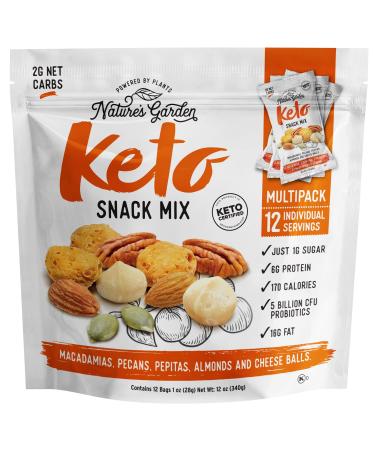 Natures Garden Keto Snack Mix - Probiotic Cheese Balls, Crunchy Keto Snack, Keto Snack Mix, All Natural, Low Carb, Heart Healthy Nuts  1 Oz Bags (12 Individual Servings) Keto Snack Mix 12 Ounce (Pack of 1)