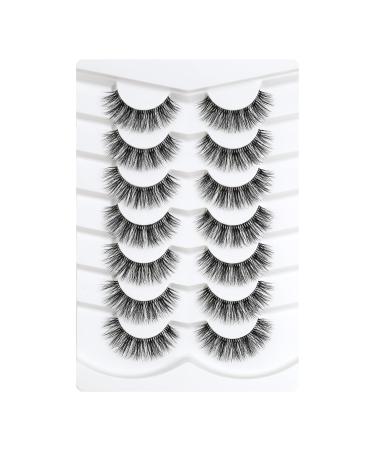 3D Clear Band false eyelashes natural look cat eye wispy fake eyelashes short supernatural cross soft reusable eyelash 7 pair Happy Heartbeat (no.198)