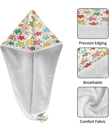 Buy Colorful Graffiti Star Pattern Dry Hair Cap | 2-Piece Quick Drying Towel Set with Button Headband | Super Absorbent & Comfortable - Buy Online on GoSupps.com