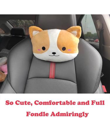 MissSoul 2Pcs Car Neck Headrest Pillow - Cute Yellow Corgi Design for Comfortable Driving - Buy Online on GoSupps.com