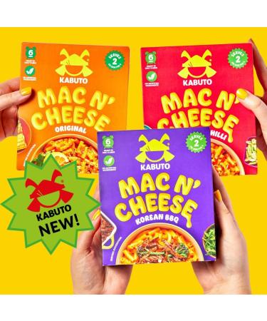 Kabuto Noodles | Mac n' Cheese Big Box Instant Pasta | Macaroni Cheese Hob Meal | Pack of 6 x 200g | Mix Flavours (Original Cheese Sriracha Chilli & Korean BBQ Cheese) Mixed Case - Buy Online on GoSupps.com
