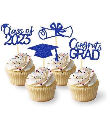 JINGLING Graduation Cake Toppers 24 Piece Graduation Cupcake Toppers Glitter Class of 2023 Graduation Caps Cupcake Picks for Party Cake Decorations Blue - Buy Online on GoSupps.com